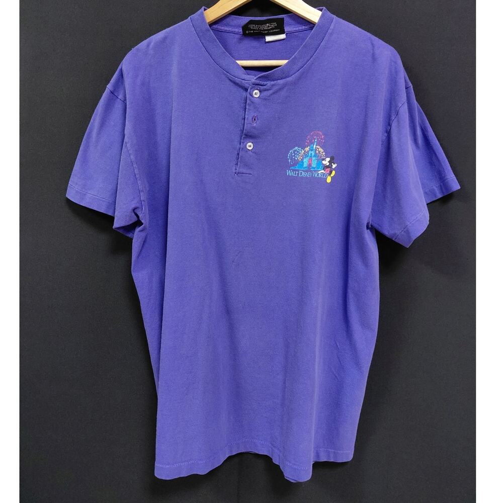 Disney Originals Walt World T-Shirt Purple Print Knit See Measurements